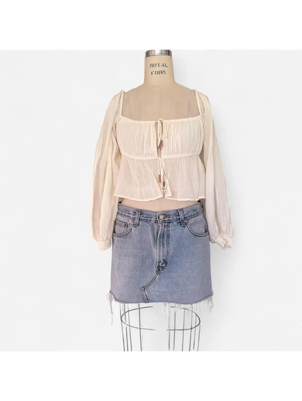 Free People Gauze Square Neck Peplum Blouse in Cream